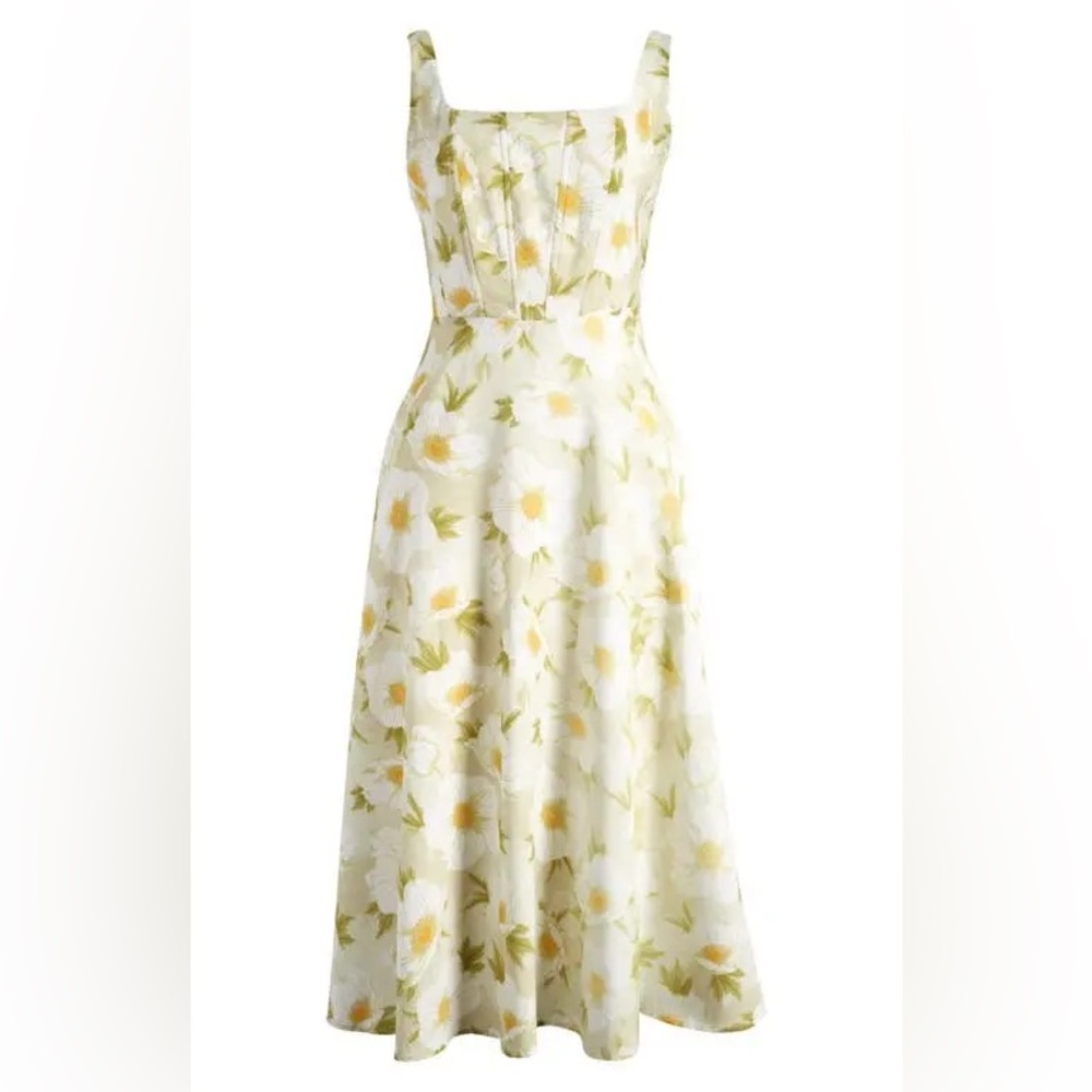 MELLODAY Floral Midi Dress in Cream and Yellow